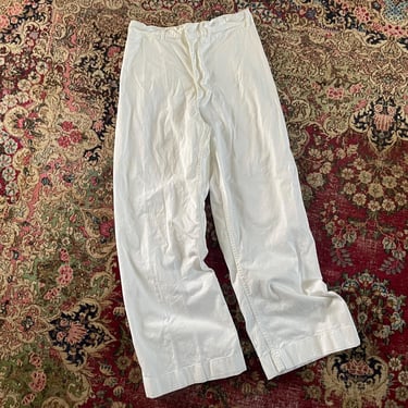 Vintage USN white cotton trousers, gender neutral vintage sailor pants | high waisted, wide leg trousers S/M 