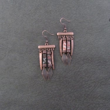Chandelier earrings, jasper and copper ethnic statement earrings, chunky bold earrings, southwestern earrings, unique bohemian earrings 2 
