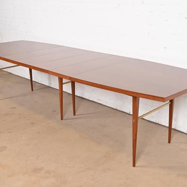 Paul McCobb for Directional Walnut and Brass Boat-Shaped Extension Dining Table, Newly Refinished