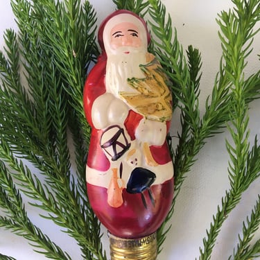 Antique Santa Light Bulb, Santa Claus Light Up, Holding Tree And Sack Of Toys, Hand Painted, Tested And Works See Photos 