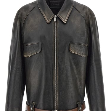 Prada Women Belt Leather Jacket
