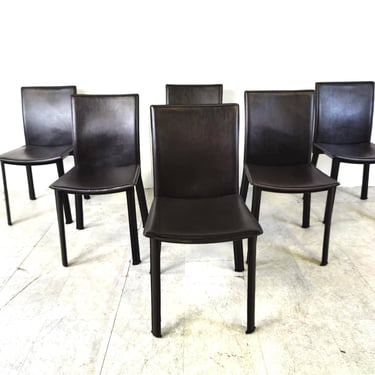 Black leather dining chairs, set of 6 - 1980s - vintage leather dining chairs - black dining chairs - italian dining chair 