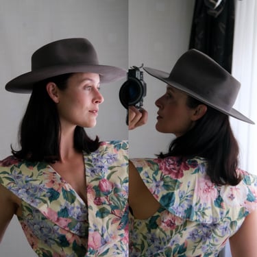 Vintage 80s AKUBRA Snowy River Fur Felt Wide Brimmed Australian Fedora | Made in Australia | Size 57 | 1980s Designer Pinched Teardrop Shape 