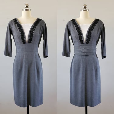 1950's Dress with Soutache and Rhinestone Details and Cummerbund Belt 50's Claymour Jr Original Dress 50s Women's Vintage Size Medium 