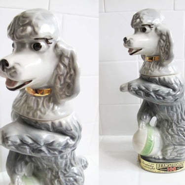 Vintage Jim Beam Poodle Decanter - 1970s Penny Gray French Poodle with Ball Ceramic Statue Figurine - Quirky Retro Decor - Vintage Barware 