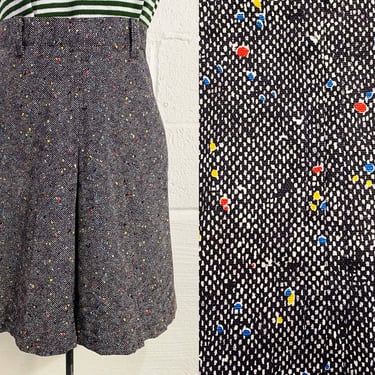 Vintage Plaid Skirt Button Front Gray Nubby Schoolgirl Knee Length Boho Mod A-Line Small 1960s XS 
