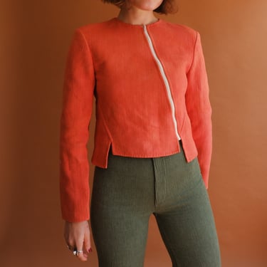 Vintage 90s Geoffrey Beene Asymmetrical Zip Jacket/ 1990s Burnt Orange Diagonal Zipper Cropped Jacket/ Size Small 