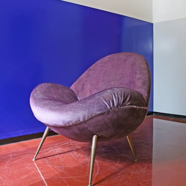 Purple Vintage Organic Egg Lounge Chair Fritz Neth Correcta West Germany Cushioned Brass Retro Space Age Armchair Mid Century Modern Organic 