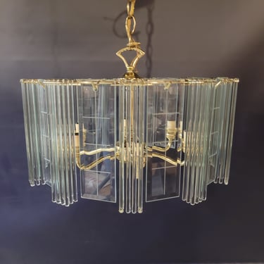 Contemporary Chandelier with Glass Plates and Drops 11"x17.5"