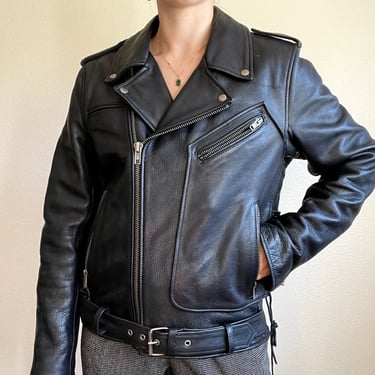 Wilsons Leather Black Thinsulate Moto Biker Punk Zip Minimalist Jacket Sz M 