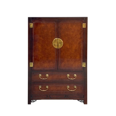 Oriental Brown Burlwood Veneer Gloss Surface Armoire Wardrobe Cabinet cs7244E 
