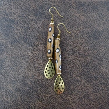 Batik print African Afrocentric earrings 2, brass 