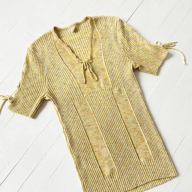 1970s Yellow Ribbed Lace-Up Top 
