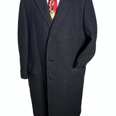 Vintage 1950s Wool HERRINGBONE TWEED Overcoat ~ size 42 to 44 ~ Trench Coat / Topcoat 