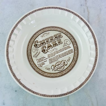 Vintage Jeannette Recipe Pie Plate, with Cheese Cake Recipe, rustic kitchen decor, great gift for chef, housewarming gift, Thanksgiving 