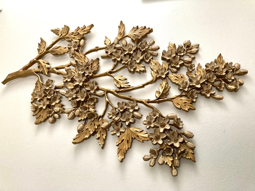 Vintage deals Large Syroco Dogwood Branch and Butterflies Wall Hanging Flower Gold White 4562 MCM Mid Century