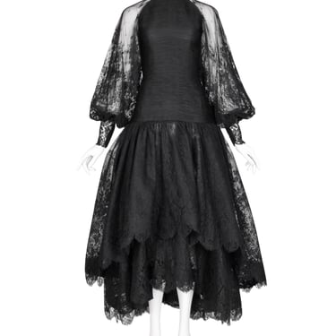 Valentino Vintage Haute Couture AW 1987 Phenomenal Black Silk and Lace Gown