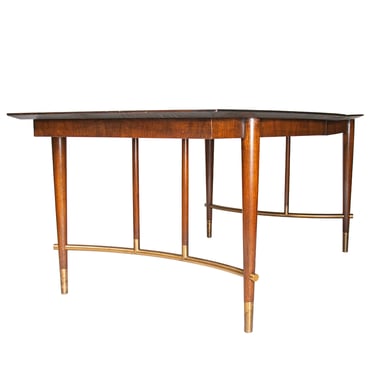 Magnificent American Modernist Designer Walnut Expanding Dining Table w Brass Leg Accents