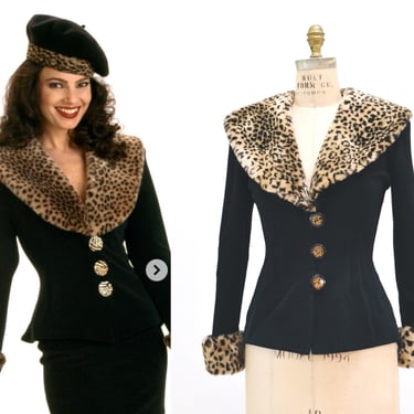 Vintage Faux Fur collar Jacket by Cache Fran Drescher the Nanny Costume 90s Leopard Print Collar Cropped Jacket Size Medium 90s Party Jacket 