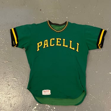 Medium 42 Vintage 70s Rawlings Baseball Jersey Pacelli Short Sleeve Jersey Green Yellow Sandlot Movie 