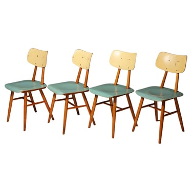 Mid century color chairs, 1960s, Czechoslovakia, set of 4 