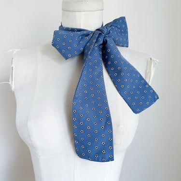Vintage Blue Pattered Silk Scarf / Tie 