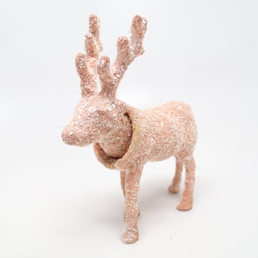 Vintage Glittered Reindeer for Christmas, Retro Holiday Decor 
