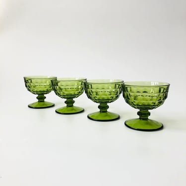 Green Coupe Glasses - Set of 4 - Whitehall Indiana Glass 