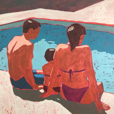 Pool #135 - Original Acrylic Painting on Canvas 30 x 30, large, people, water, michael van, summer, fine art, woman, family, large 