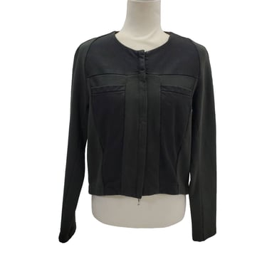 European Culture Zip Sweater Sweatshirt Pockets Color Block Jacket Gray Black Sm 