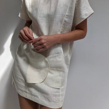 Lovely Vintage Cream Linen Mini Dress