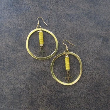 Gold ankh hoop earrings, yellow 