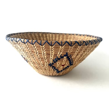 Vintage Pine Needle Folk Art Basket