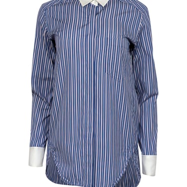 Theory - Blue w/ Red &amp; White Stripes Long Sleeve Button Down Sz P