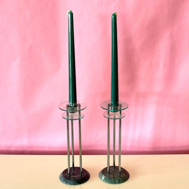 Vintage 80s Pair of Memphis Milano Candle Holders 