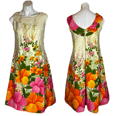 1960's Cascading Floral Tiki Dress Size M