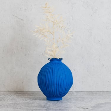 Blue Carved Vase | Modern Ceramic Vase | Unique Art Object | Cobalt Ceramic Sculpture | Interior Design | Modern Decor | Yves Klein Blue 