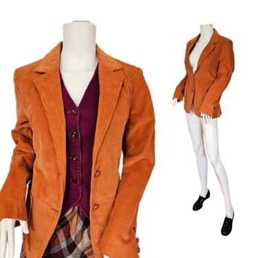 Emporium Capwell Pumpkin Orange Cotton Corduroy Blazer I Suit Coat I Jacket I Sz Lrg 