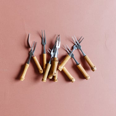 set of vintage french bamboo cocktail forks