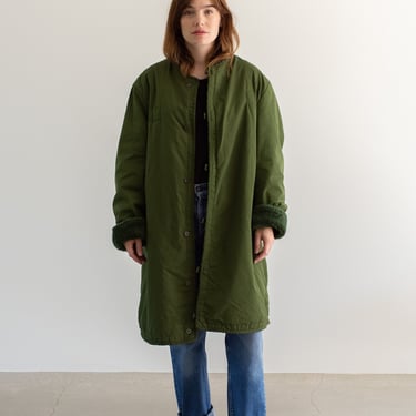 Vintage Green Winter Jacket | Unisex Reversible Swedish Fuzzy Unisex Coat | XL | 