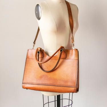 1970s Leather Shoulder Bag Brown Oversized Tote 