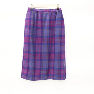 Vintage 70's Bright Purple Plaid Pendleton Wool Skirt - Below The Knee - 24