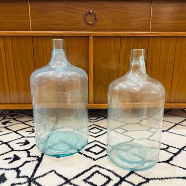 Pair of Antique Blue Tinted Glass Jugs 