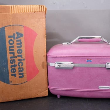 Vintage Purple Plum American Tourister Train Case Luggage w/ Tray, Mirror, Keys 