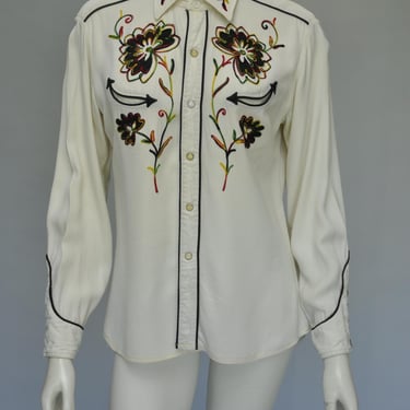 vintage 1950s H Bar C California Ranchwear western cowboy rayon shirt 41 Chest 