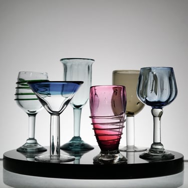 Vintage Margarita Glasses Hand Blown Glass Retro Kitchen Mismatched Set of 6 Wedding Glasses Dinner Glassware Vintage Glassware 