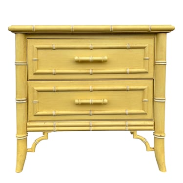 Vintage Faux Bamboo Nightstand by Dixie Aloha FREE SHIPPING - Original Yellow Hollywood Regency Coastal Style End Table 