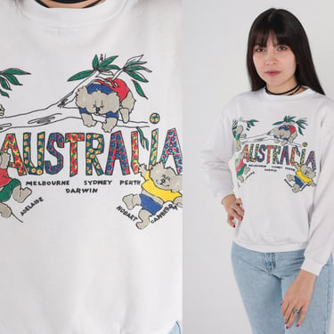 Australia Koala Sweatshirt 90s Slouchy Jumper Bear Animal Pullover Melbourne Sydney Perth Retro 1990s Graphic Vintage White Crewneck Medium 
