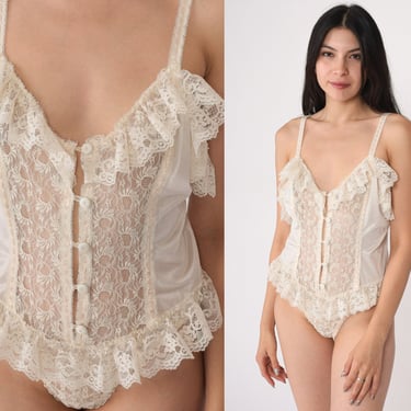 anna kendrick sexy lingerie 80s Lingerie Teddy Sheer Cream Lace Teddie Romper | Shop Exile - Tucson, AZ