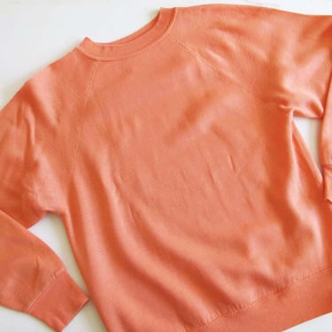 Vintage 70s Coral Pastel Raglan Sweatshirt S  - 1970s Salmon Orange Crewneck Sweatshirt - Vintage Sears 